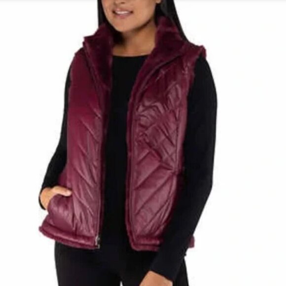 Nicole Miller Wine Reversible Vest Puffer Faux Fur 3x - Picture 4 of 15